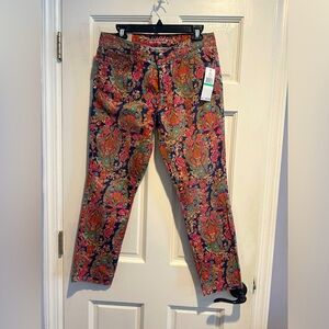 NWT Tommy Hilfiger skinny ankle crop jeans w/ colorful paisley/flower print sz 8
